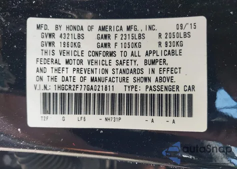 2016 Honda Accord Ex из США, поврежденный, VIN 1HGCR2F77GA021811